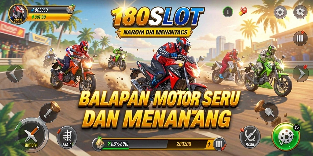 Gameplay 180SLOT yang mendebarkan dan penuh aksi balapan motor.