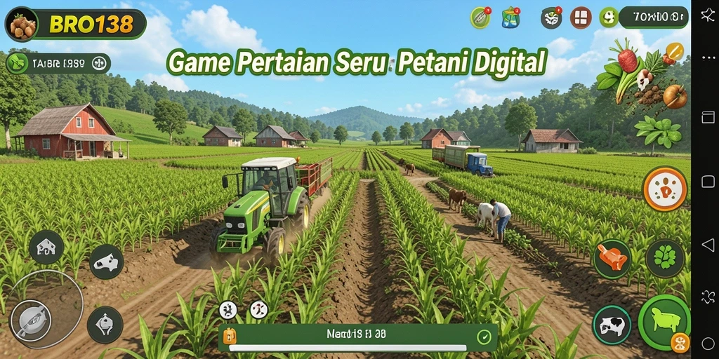 Tangkapan layar utama BRO138 menampilkan aktivitas pertanian yang asyik.