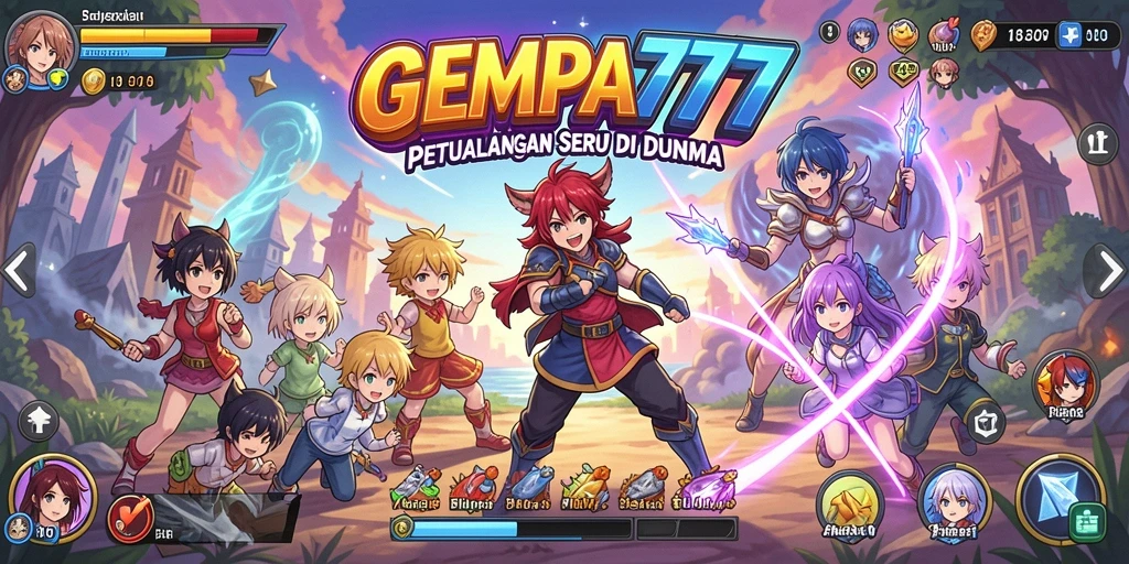 Tampilan gameplay penuh aksi dari GEMPA777 dengan karakter Anime yang menarik.