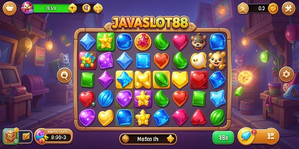 Screenshot menarik dari gameplay <strong>JAVASLOT88</strong> yang menunjukkan aksi mencocokkan simbol.