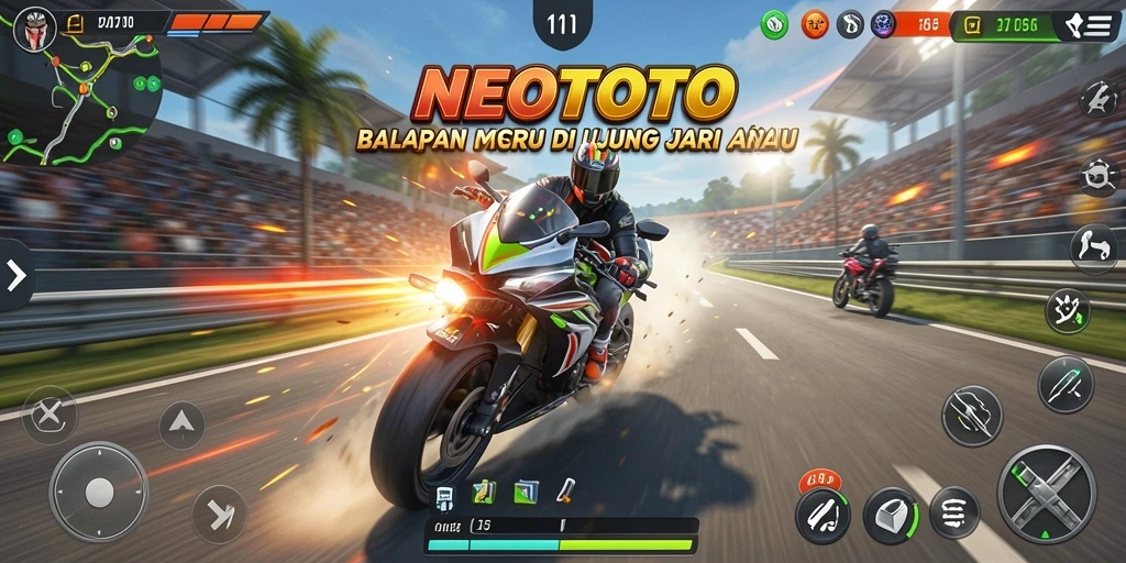 Gameplay menegangkan dalam NEOTOTO menampilkan aksi balapan motor yang mendebarkan.